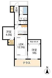 JR中央本線 国立駅 徒歩10分の賃貸マンション 1階2LDKの間取り