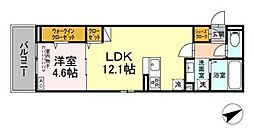 甲府市屋形1丁目アパート 1LDKの間取図画像
