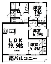 リサイア.W-2 3LDKの間取図画像
