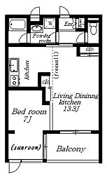 ポッシュ・フラット 1LDKの間取図画像