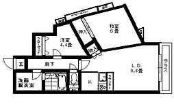 クレール緑ヶ丘弐番館 2LDKの間取図画像