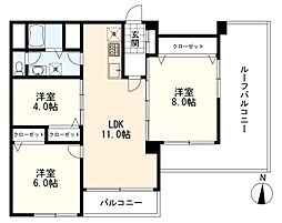 北千束スカイマンション 3LDKの間取図画像