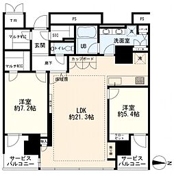 ワールドシティタワーズアクアタワーA4棟 2LDKの間取図画像