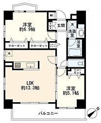 朝日シティパリオ高輪台A館 2LDKの間取図画像