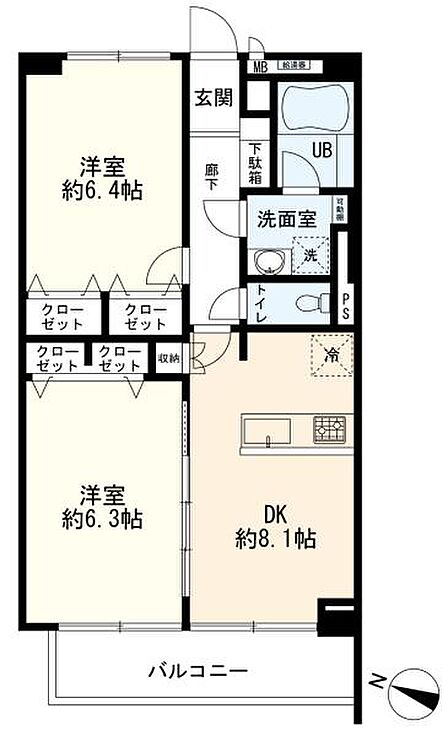 間取図　2DK 
