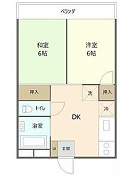 サンハイツ福田 2DKの間取図画像