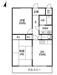 京町ハイツ 2DKの間取図画像