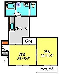 田村ハイツ 2DKの間取図画像