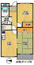 翔開マンション1 2DKの間取図画像