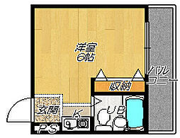 トモエハイツ5号館 ワンルームの間取図画像