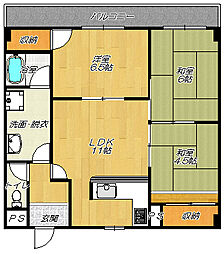 シャトー・浅田 3LDKの間取図画像