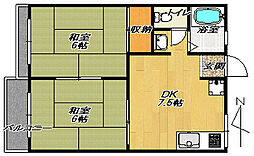 シャンブル鴻ノ池 2DKの間取図画像
