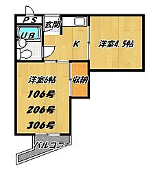サンパレス 2Kの間取図画像