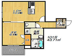 シャーメゾングラース 1LDKの間取図画像