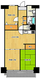 住道グランドコーポ 3LDKの間取図画像