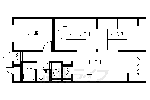 サンコーポ安井 4-E｜京都府向日市物集女町燈篭前(賃貸マンション3LDK・4階・53.50㎡)の写真 その2