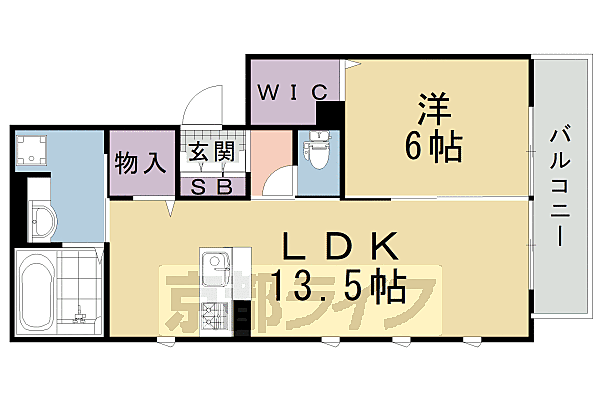 京都府京都市伏見区下鳥羽西柳長町(賃貸アパート1LDK・1階・49.21㎡)の写真 その2