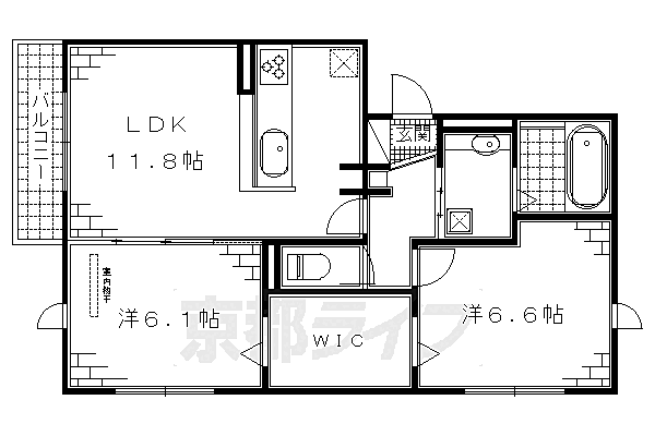 京都府京都市伏見区竹田泓ノ川町(賃貸アパート2LDK・2階・58.37㎡)の写真 その2