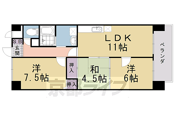 アグラード長岡京 103｜京都府長岡京市開田4丁目(賃貸マンション3LDK・1階・65.01㎡)の写真 その2