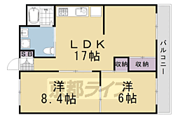 阪急嵐山線 松尾大社駅 徒歩4分の賃貸マンション 1階2LDKの間取り