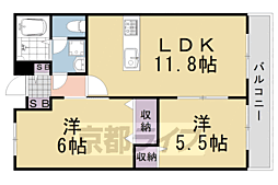 JR山陰本線 馬堀駅 徒歩10分の賃貸アパート 1階2LDKの間取り