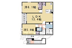 JR山陰本線 八木駅 徒歩4分の賃貸アパート 2階2LDKの間取り