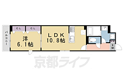 京都市北区衣笠街道町アパート 1LDKの間取図画像