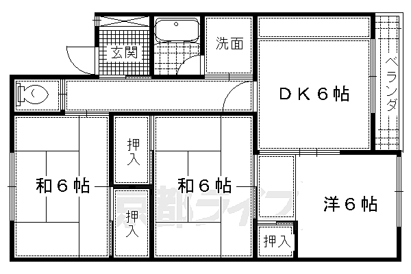 ハイツ竹風 301｜京都府長岡京市馬場2丁目(賃貸マンション3DK・3階・50.31㎡)の写真 その2