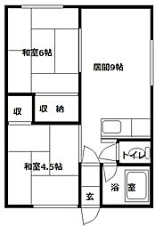 広和第三ハイツ 2LDKの間取図画像