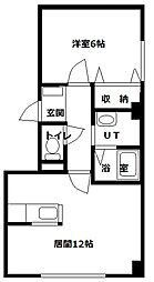 ウィスタリア西岡 1LDKの間取図画像