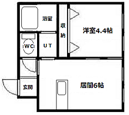 サンハウス白石 1DKの間取図画像