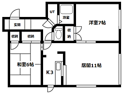 コーポ南部D 2LDKの間取図画像