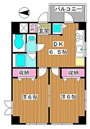 ヴィラクレール 2DKの間取図画像