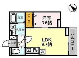 和光市白子1丁目アパート 1LDKの間取図画像