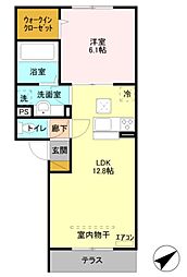 タウンコートB 1LDKの間取図画像