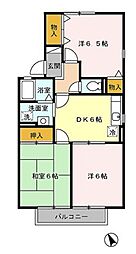 リヴェール・コートE棟 3DKの間取図画像