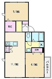 プリミエール 2LDKの間取図画像