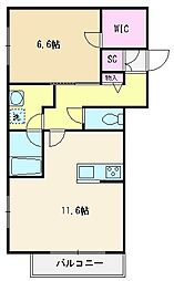 K 1LDKの間取図画像