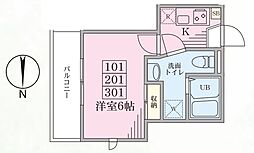 ピアK白楽A棟 1Kの間取図画像
