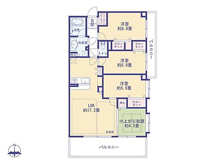 こちらの間取り図で、お部屋の配置や動線をイメージしていただけます。お部屋ごとの広さやレイアウトを参考に、生活のシーンを思い描いてみてください。