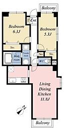 府中ビレジ2 2LDKの間取図画像