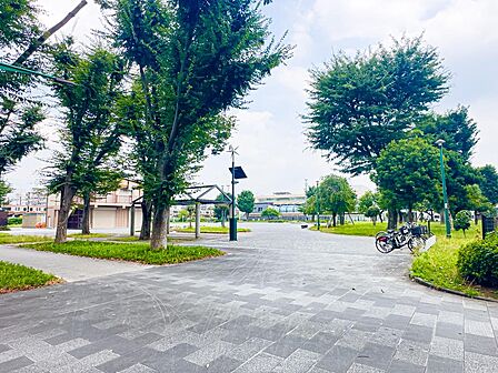 「矢崎町防災公園」まで徒歩約1分の距離です。お子様が思い切り遊ぶことができます。2026/7/16撮影