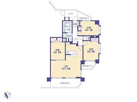 こちらの間取り図で、お部屋の配置や動線をイメージしていただけます。お部屋ごとの広さやレイアウトを参考に、生活のシーンを思い描いてみてください。