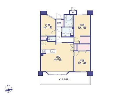 こちらの間取り図で、お部屋の配置や動線をイメージしていただけます。お部屋ごとの広さやレイアウトを参考に、生活のシーンを思い描いてみてください。