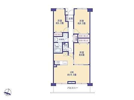こちらの間取り図で、お部屋の配置や動線をイメージしていただけます。お部屋ごとの広さやレイアウトを参考に、生活のシーンを思い描いてみてください。