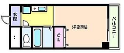 ヴィラウエスト御影 1Kの間取図画像
