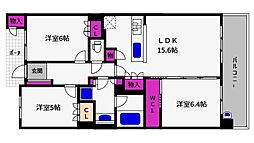 六甲アイランドシティW7レジデンス9番館 3LDKの間取図画像