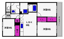 オーリッツコート甲南山手 3LDKの間取図画像