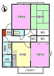 ヴィラ・ハナミズキB棟 3DKの間取図画像
