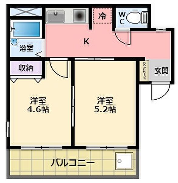 オリーブハイツ 202｜兵庫県西宮市市庭町(賃貸マンション2K・2階・28.60㎡)の写真 その2